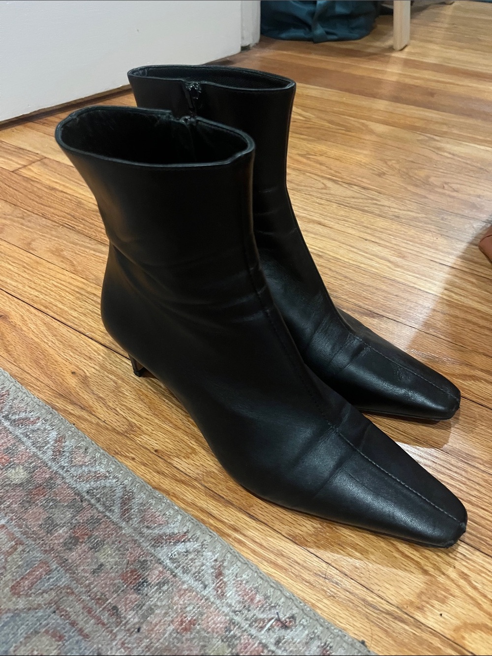STAUD Wally Black Pointed Toe GOAT Leather Booties